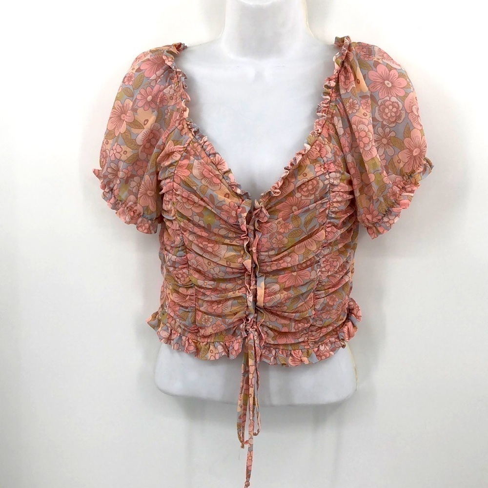 Willow Ruched Corset Ruffly Crop Top Size M Puff Floral Regency Fairy